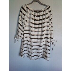 She & Sky Womens Striped Pullover Tunic Lined Dress 3/4 Tie Sleeve Sz Medium NEW